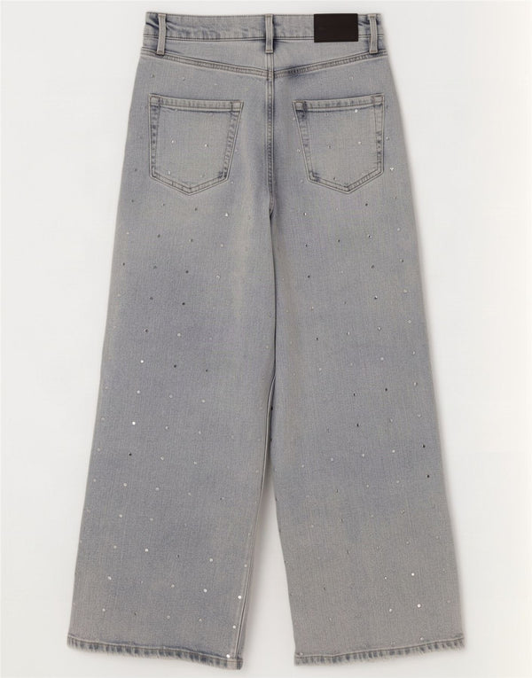 Jeans Dkny da donna a vita alta a gamba larga W27 L30 cotone maculato blu