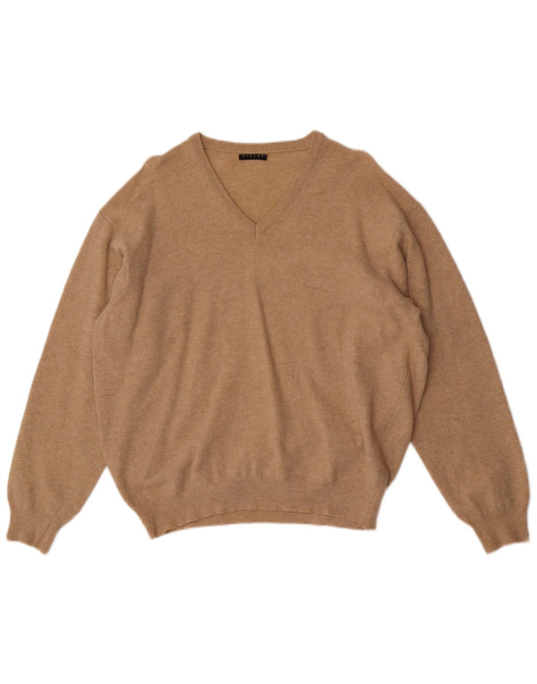 Sisley Mens V-Neck Jumper Sweater Large Brown