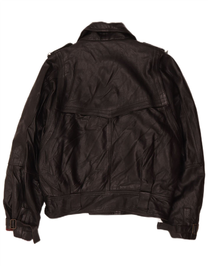 Giacca da motociclista doppiopetto in pelle da uomo vintage UK 38 Biker medio nero