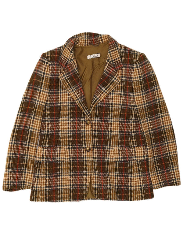 Giacca blazer da donna a 2 bottoni Marella UK 18 XL lana a quadri marrone