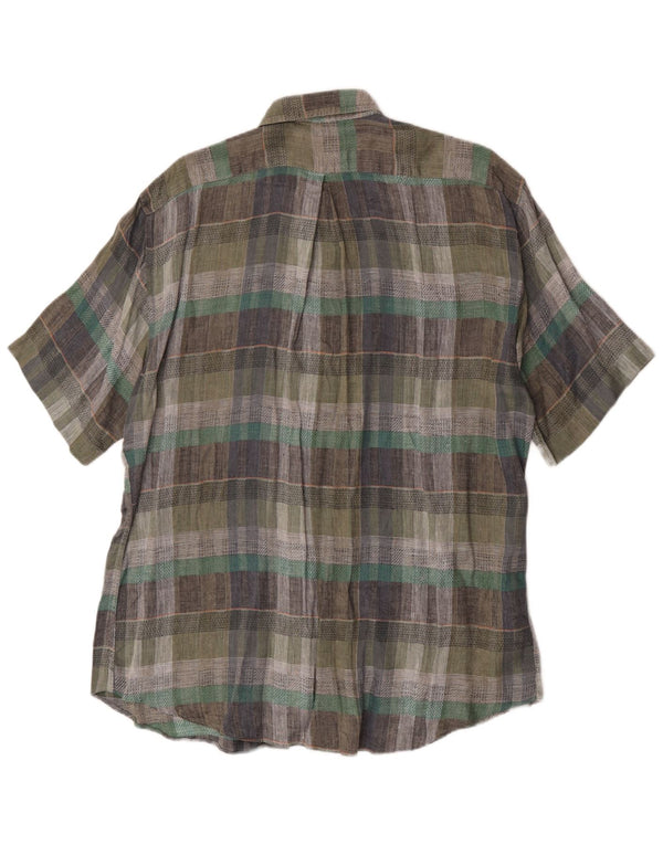 Camicia vintage da uomo a maniche corte taglia 43 17 XL scozzese verde