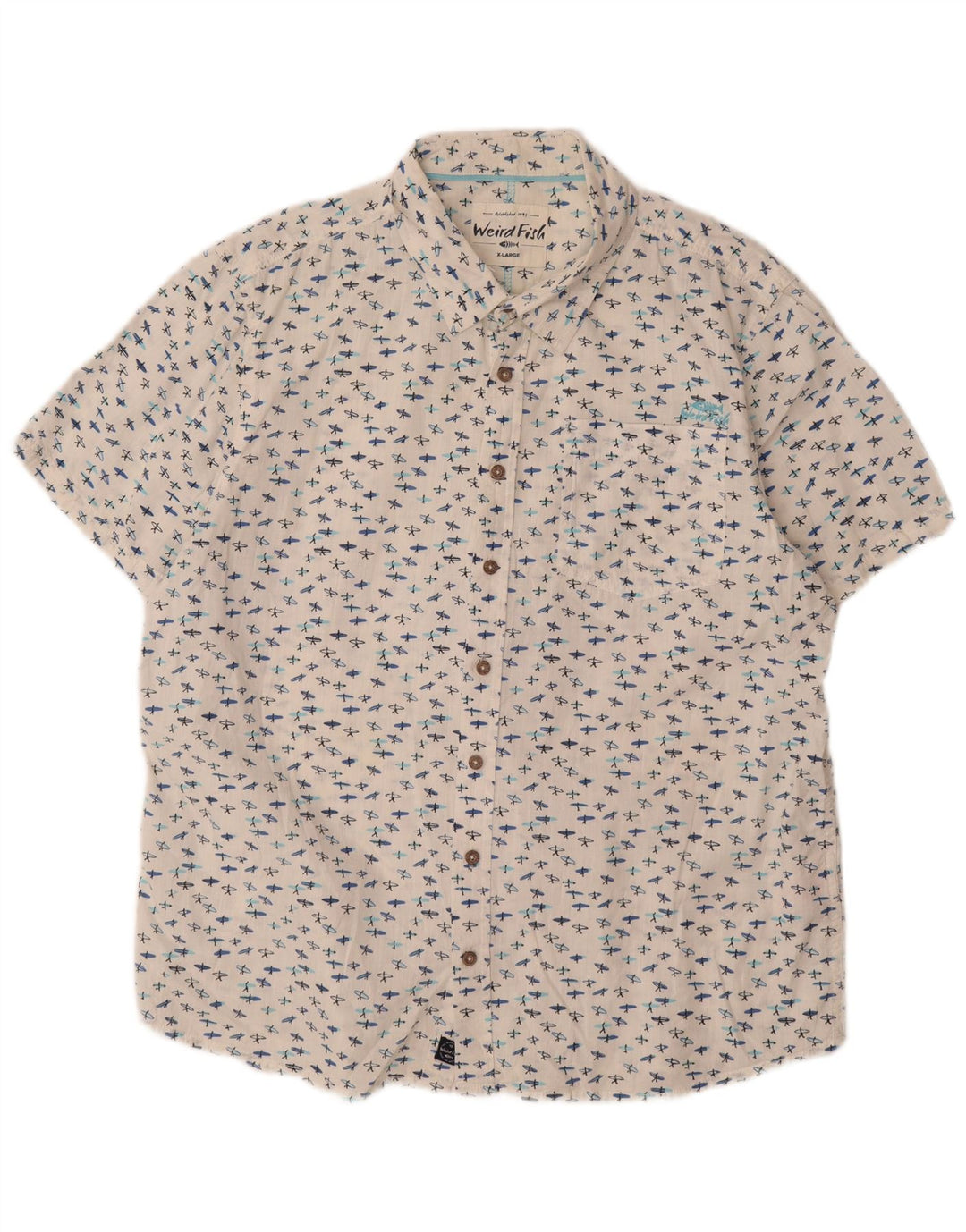 Camicia a maniche corte da uomo con motivo astratto Weird Fish XL in cotone bianco