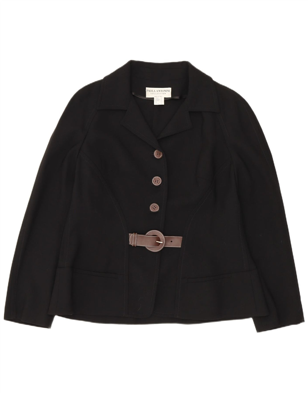 Giacca blazer a 3 bottoni da donna Paola Antonini UK 16 grande lana nera