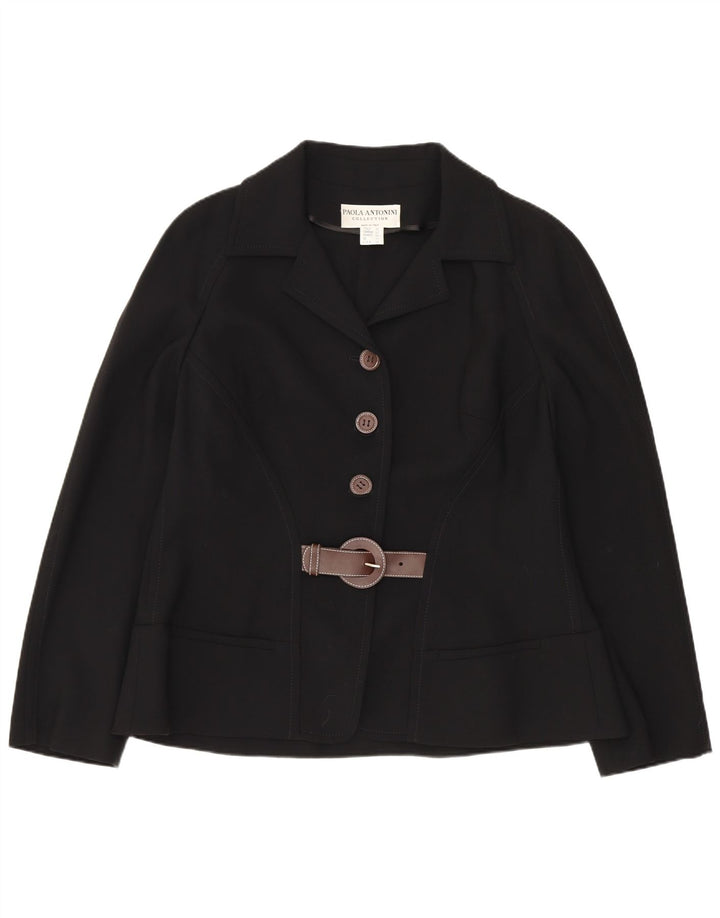 Giacca blazer a 3 bottoni da donna Paola Antonini UK 16 grande lana nera