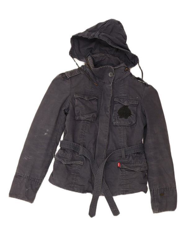 Levi's Womens Hooded Utility Jacket UK 14 Medium Navy Blue Cotton