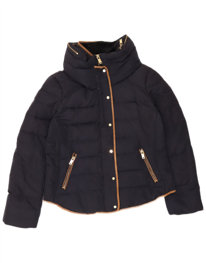 Giacca imbottita con cappuccio da donna Zara UK 18 XL poliestere blu navy