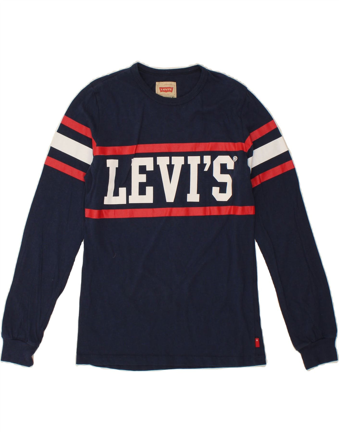 LEVI'S Boys Graphic Top Long Sleeve 13-14 Years Navy Blue Striped Cotton Vintage Levi's and Second-Hand Levi's from Messina Hembry 