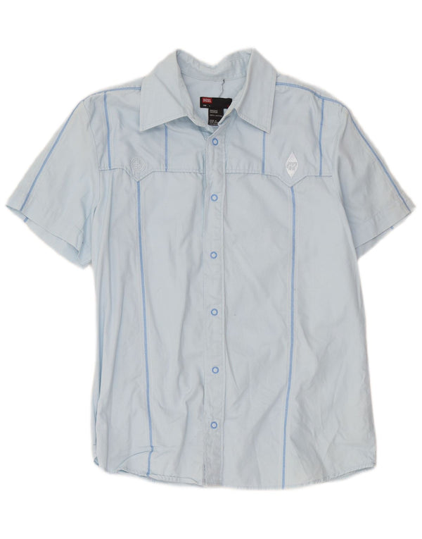 Diesel Camicia a maniche corte da uomo in cotone a righe grandi blu