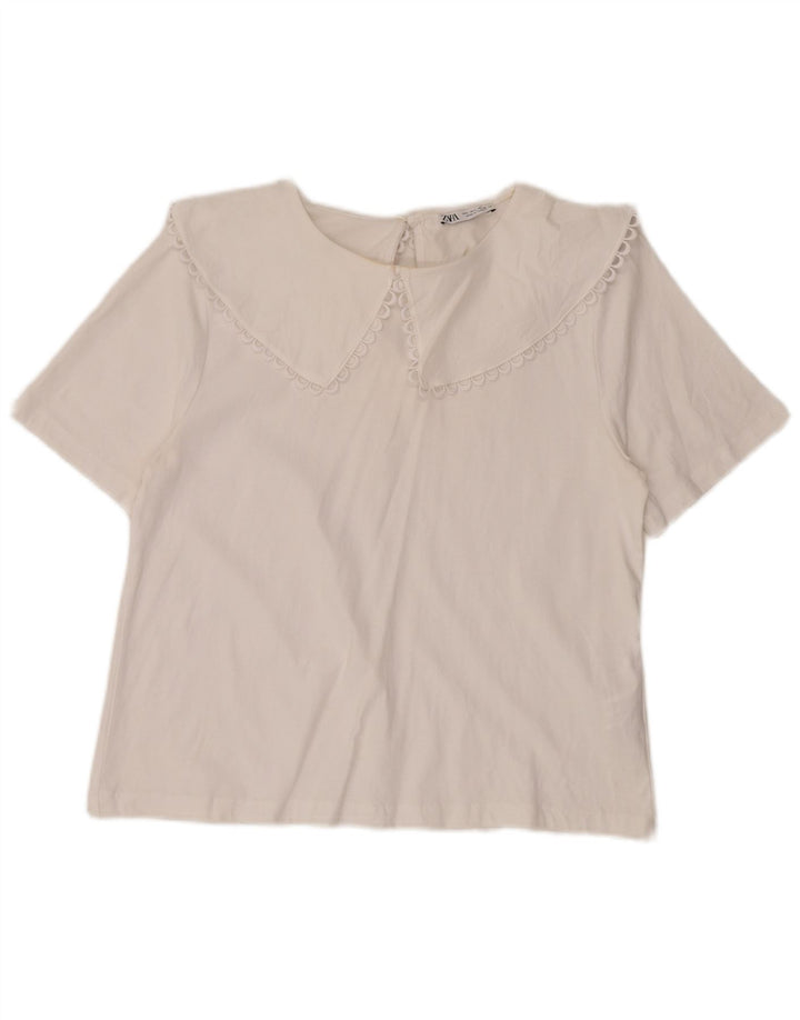 Camicetta da donna Zara Top UK 14 grande cotone bianco