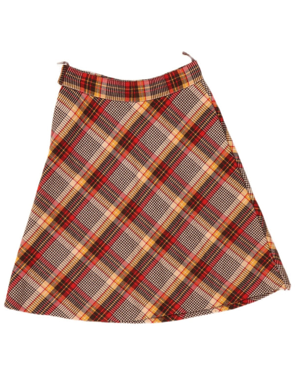 Gonna a trapezio da donna vintage W30 a quadri marrone medio