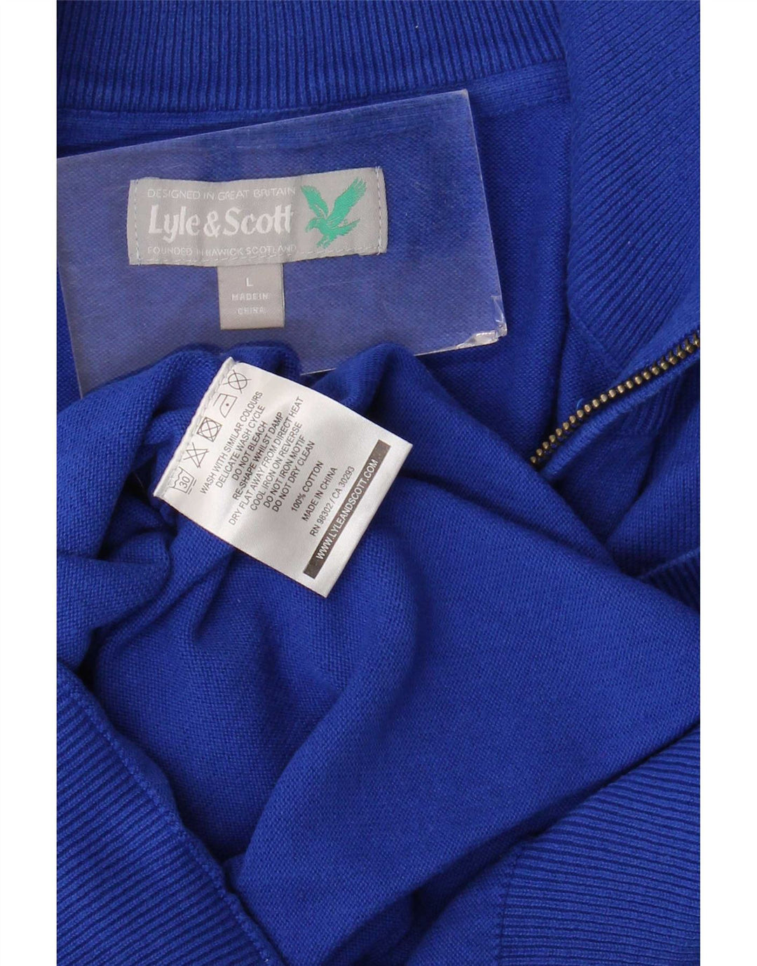 Lyle & Scott Maglione da uomo con zip e collo grande in cotone blu