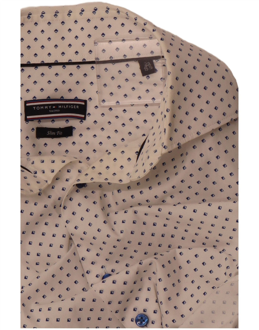 TOMMY HILFIGER Camicia sartoriale da uomo taglia 39 15 1/2 medio bianco geometrico