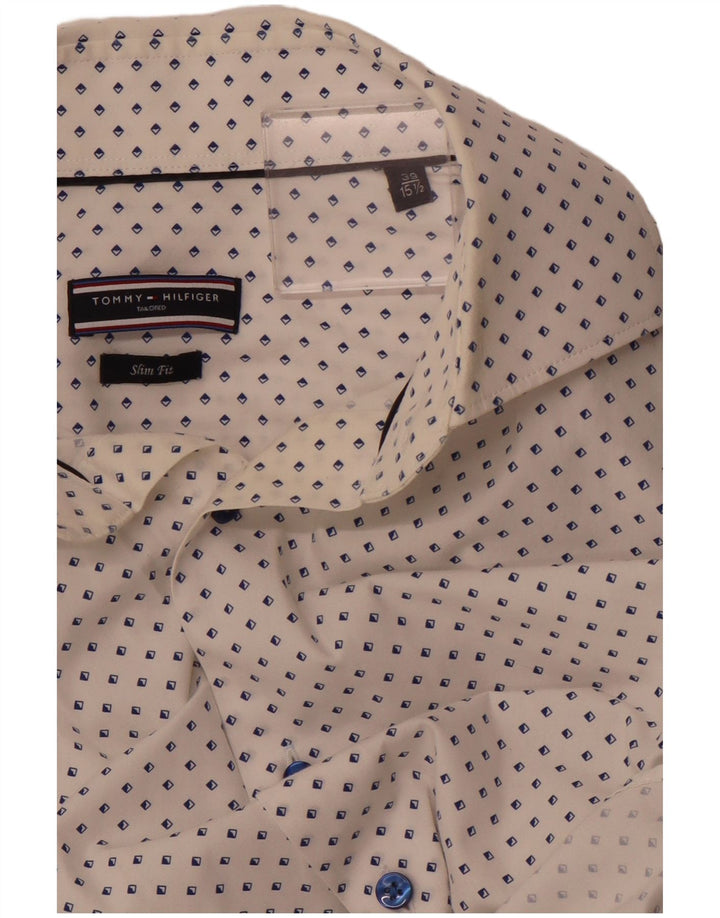 TOMMY HILFIGER Camicia sartoriale da uomo taglia 39 15 1/2 medio bianco geometrico