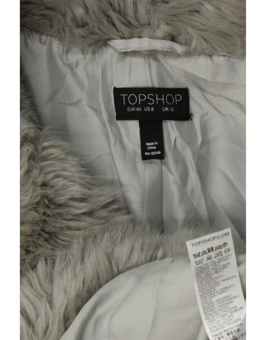 Topshop Cappotto da donna in pelliccia sintetica UK 12 Modacrile grigio medio