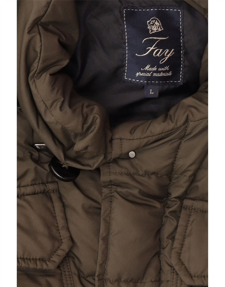 Giacca imbottita con cappuccio da uomo Fay UK 40 Large Khaki Poliammide