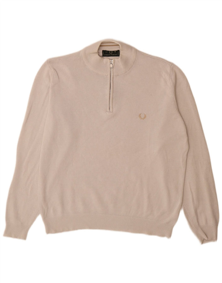 Maglione da uomo con zip e collo Fred Perry in cotone beige medio