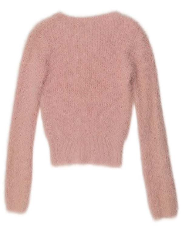 Maglione corto con scollo a barca da donna Zara UK 8 piccolo nylon rosa