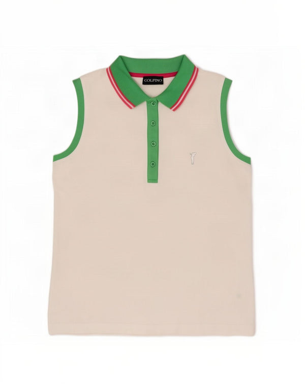 Polo da rugby senza maniche da donna Golfino UK 14 nylon a righe bianche medie