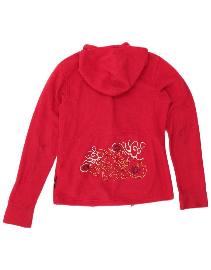 JACK WOLFSKIN Giacca in pile con cappuccio grafica da donna UK 10 piccola rossa