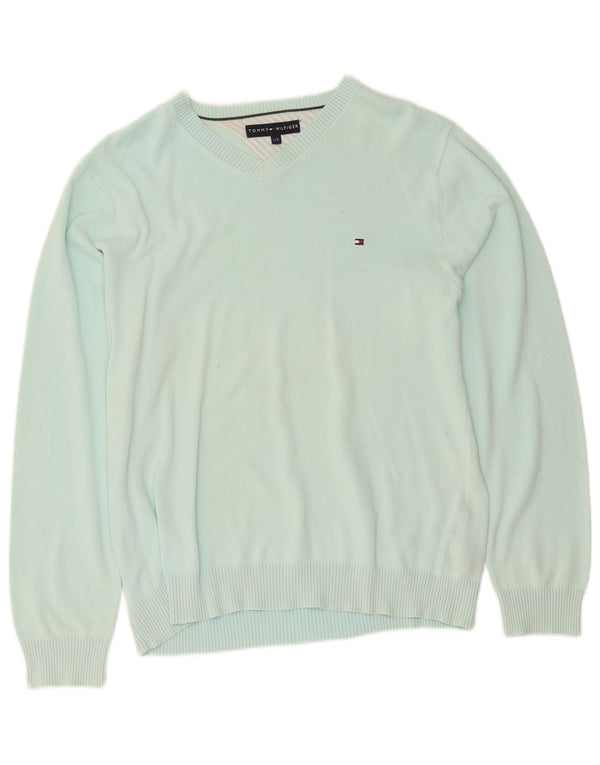Maglione maglione con scollo a V da uomo Tommy Hilfiger grande cotone turchese