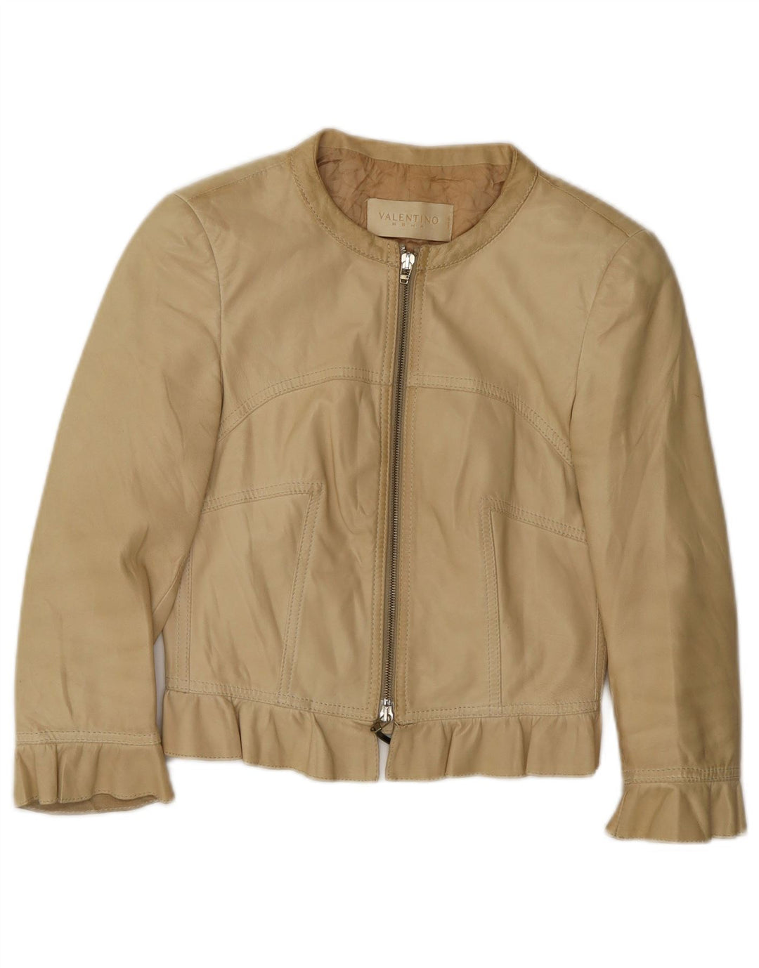 Giacca in pelle corta da donna Valentino IT 40 piccola in pelle beige