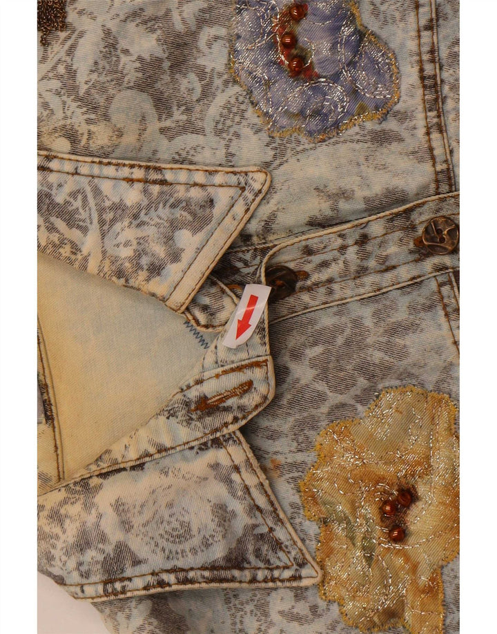 Giacca di jeans vintage da donna IT 44 cotone floreale blu medio