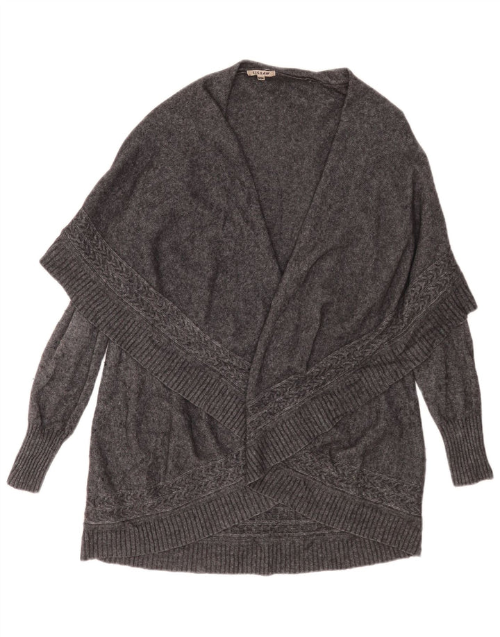 Maglione cardigan lungo da donna Jigsaw UK 10 piccolo grigio lana