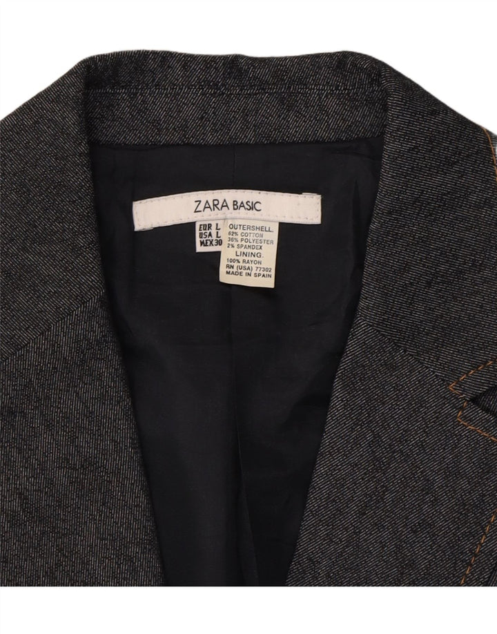 ZARA Womens 1 Button Blazer Jacket UK 14 Large Navy Blue Cotton Vintage Zara and Second-Hand Zara from Messina Hembry 