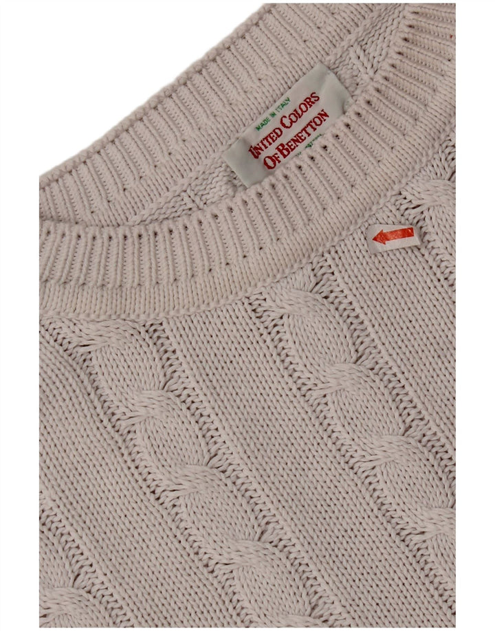 BENETTON Mens Crew Neck Jumper Sweater IT 48 Medium White Cotton
