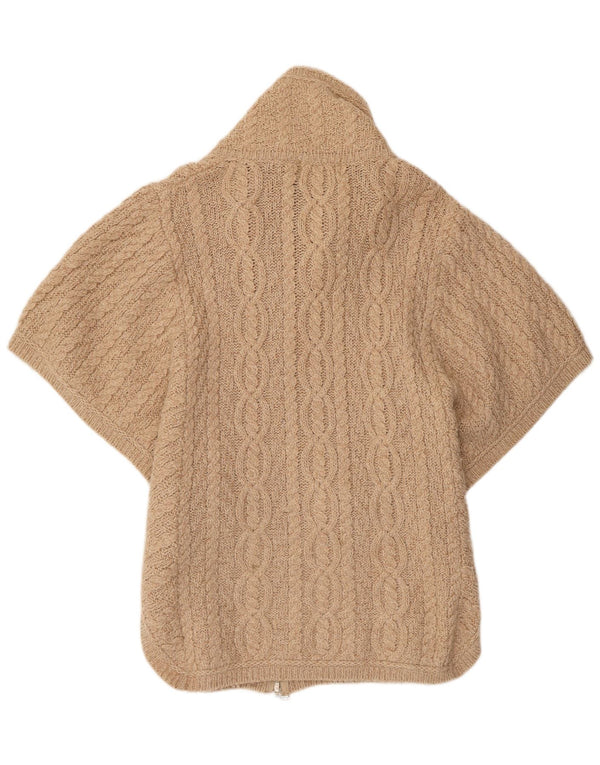 Aran Crafts Womens Short Sleeve Poncho Cardigan Sweater UK 14 Medium Beige