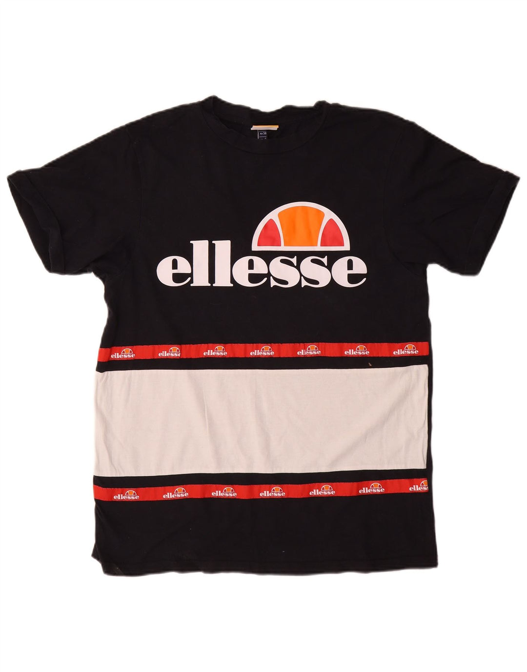 ELLESSE T-shirt grafica da donna Top UK 10 Small Cotone color block nero