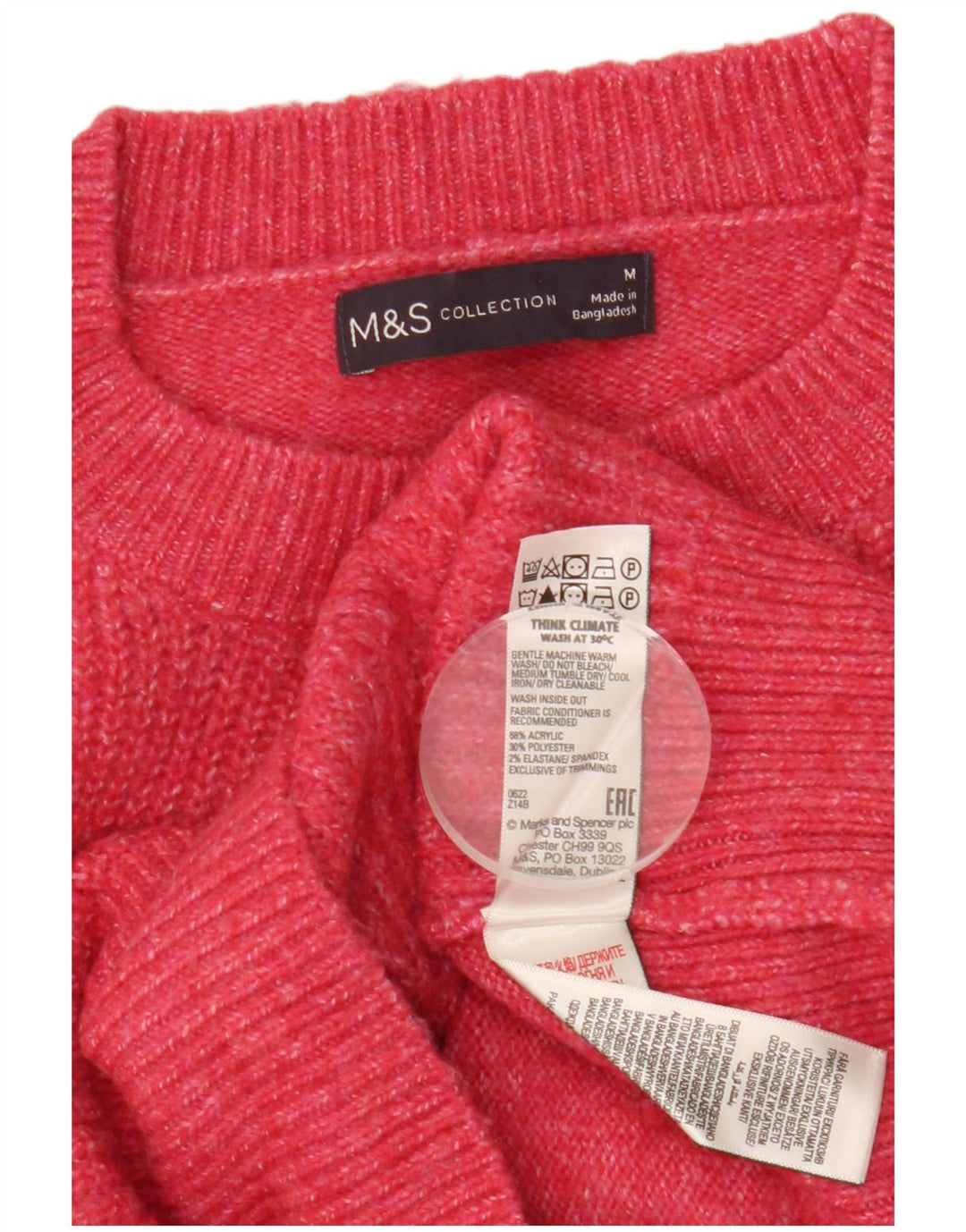 Maglione maglione girocollo da donna Marks & Spencer UK 14 rosa medio chiazzato