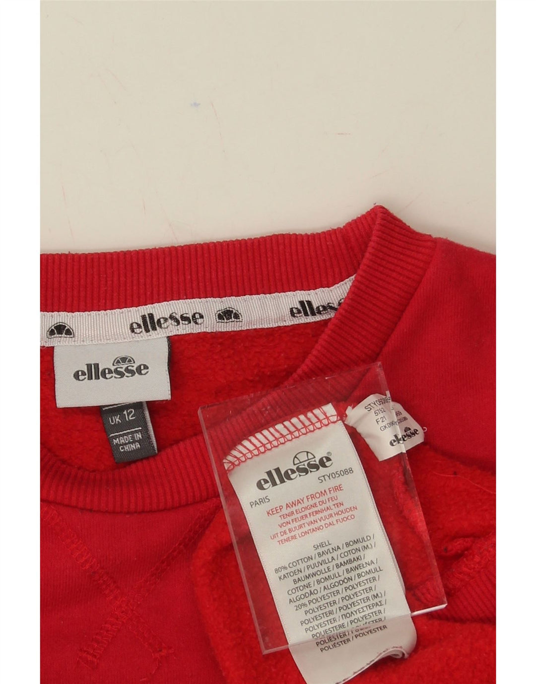 ELLESSE Womens Graphic Sweatshirt Jumper UK 12 Medium  Red Cotton Vintage Ellesse and Second-Hand Ellesse from Messina Hembry 