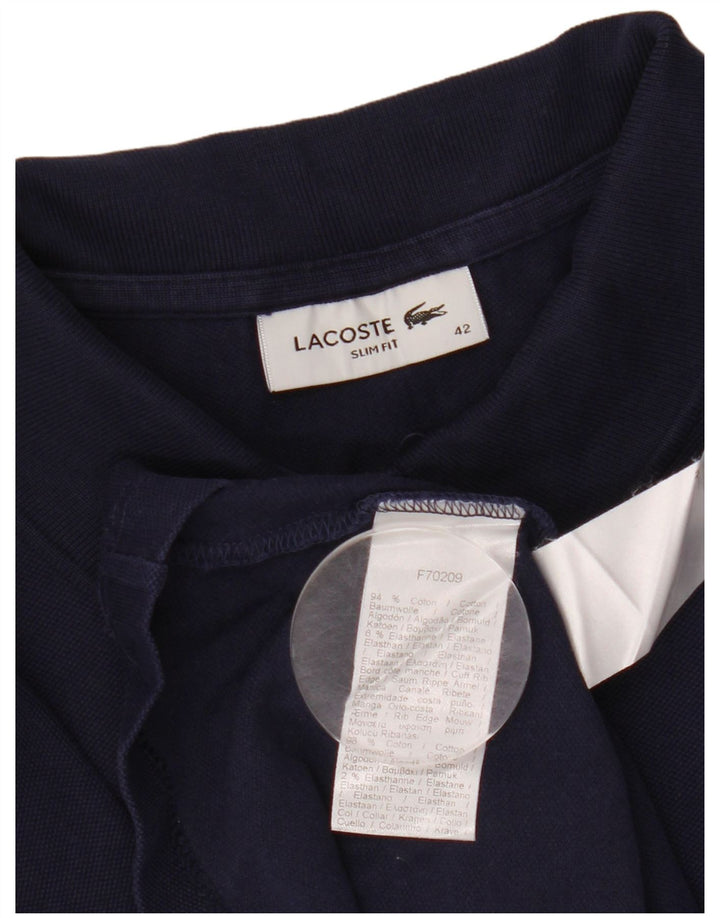 LACOSTE Womens Slim Fit Polo Shirt Size 42 Large Navy Blue Cotton