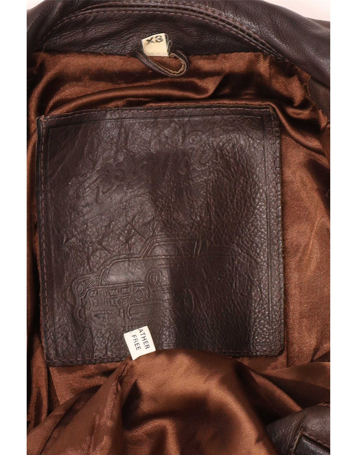 Giacca da motociclista in pelle oversize da donna vintage UK 6 XS in pelle marrone