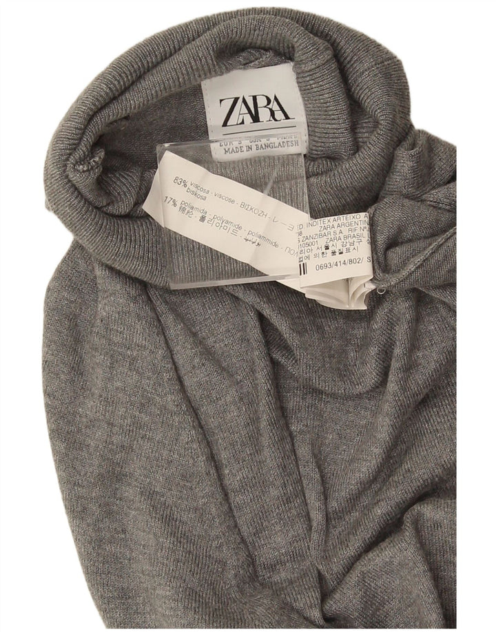 Maglione maglione a collo alto da donna Zara UK 10 piccolo in viscosa grigia
