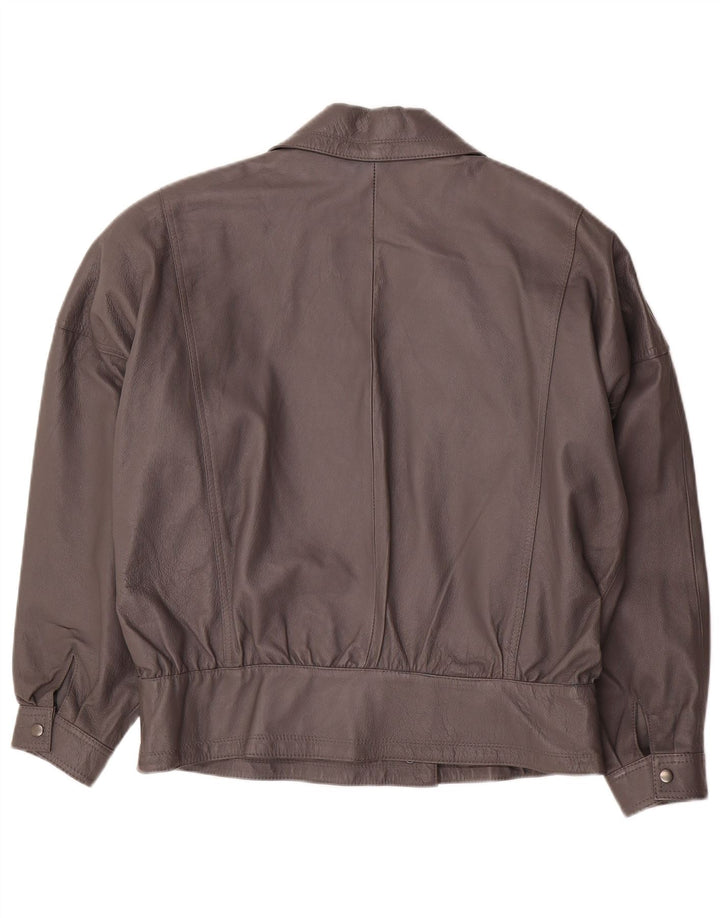Giacca in pelle oversize bomber da donna vintage EU 42 grande pelle grigia