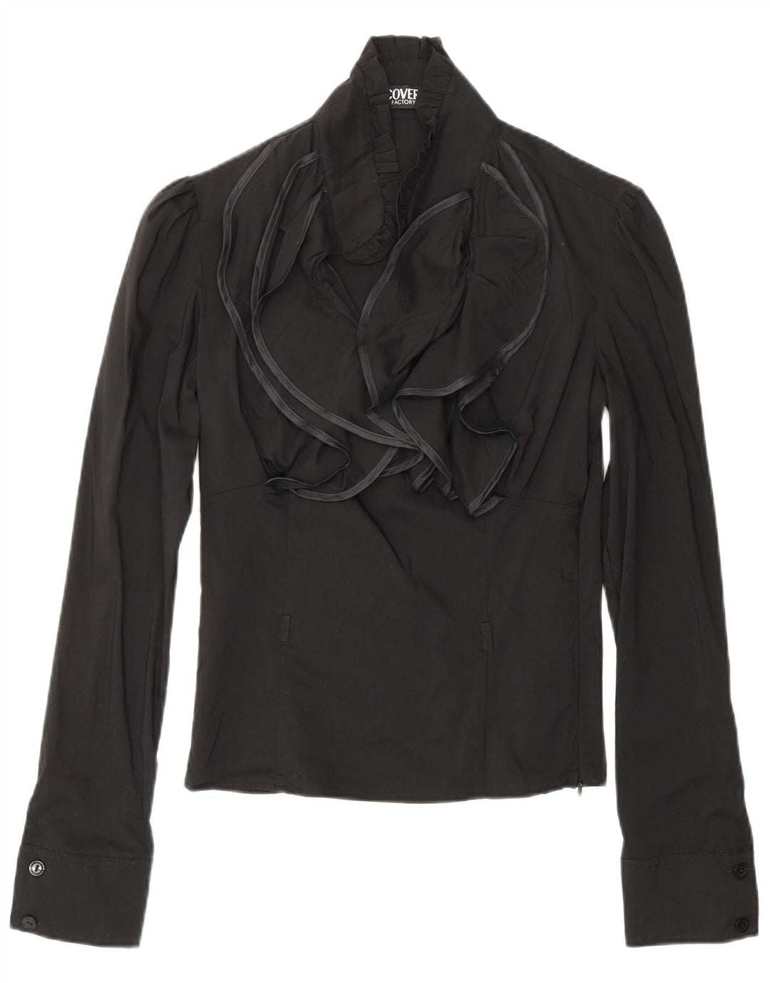 COVERI Camicetta da donna a maniche lunghe con volant sul davanti UK 10 Piccola in nylon nero