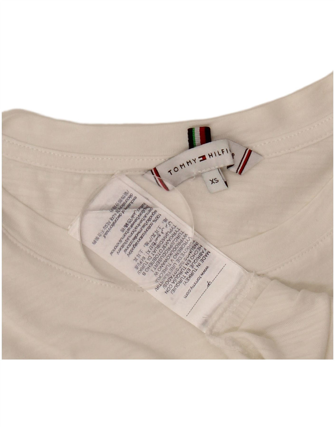 TOMMY HILFIGER T-shirt grafica da donna Top UK 6 XS cotone bianco
