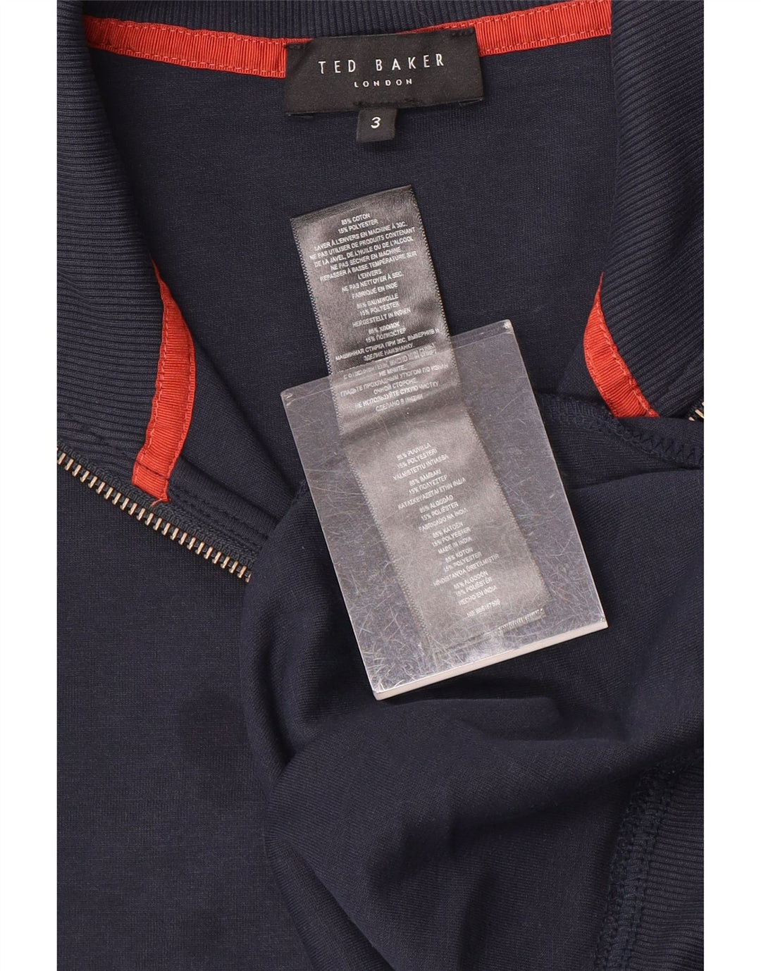 Felpa da uomo con collo con zip Ted Baker, taglia 3, cotone medio blu navy