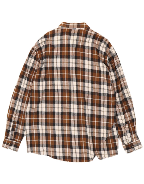 EUROPEAN PROJECT Mens Flannel Shirt Large Brown Check Cotton
