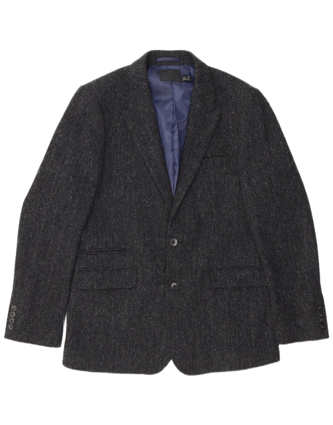 HARRIS TWEED Giacca blazer da uomo a 2 bottoni UK 40 Large Grey Herringbone