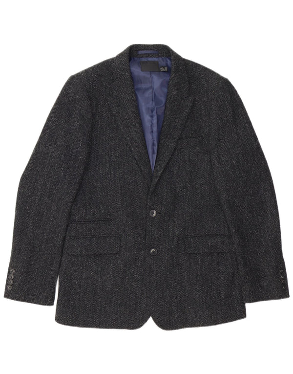 HARRIS TWEED Giacca blazer da uomo a 2 bottoni UK 40 Large Grey Herringbone