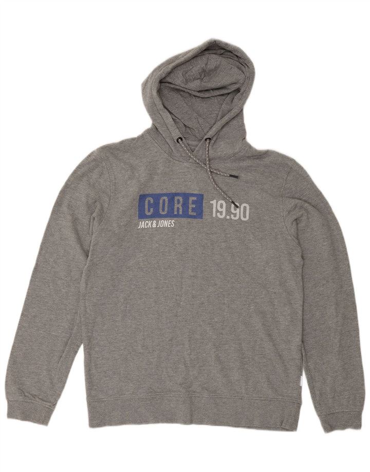 Maglione con cappuccio grafico da uomo Jack & Jones in cotone chiazzato grigio medio