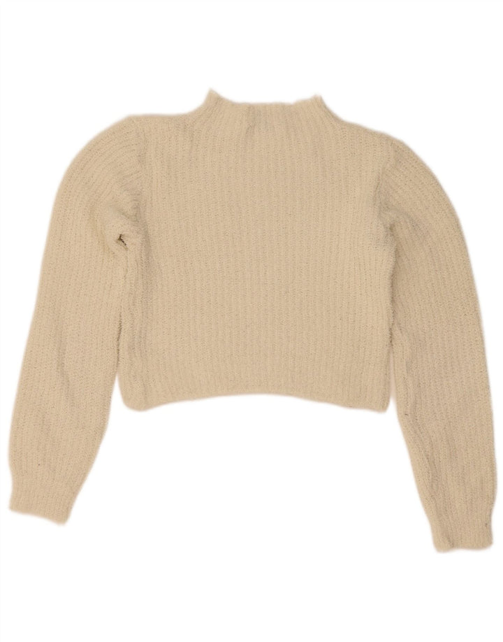 Maglione corto da donna Zara con collo dolcevita UK 10 piccolo poliestere bianco sporco