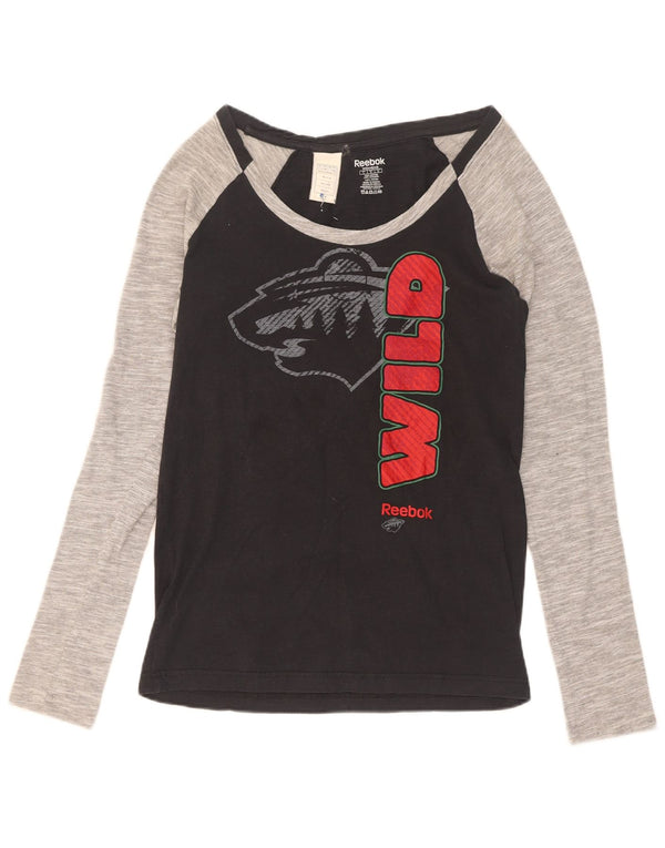 Top Reebok Minnesota Wild Graphic da donna a maniche lunghe UK 14 Large Nero
