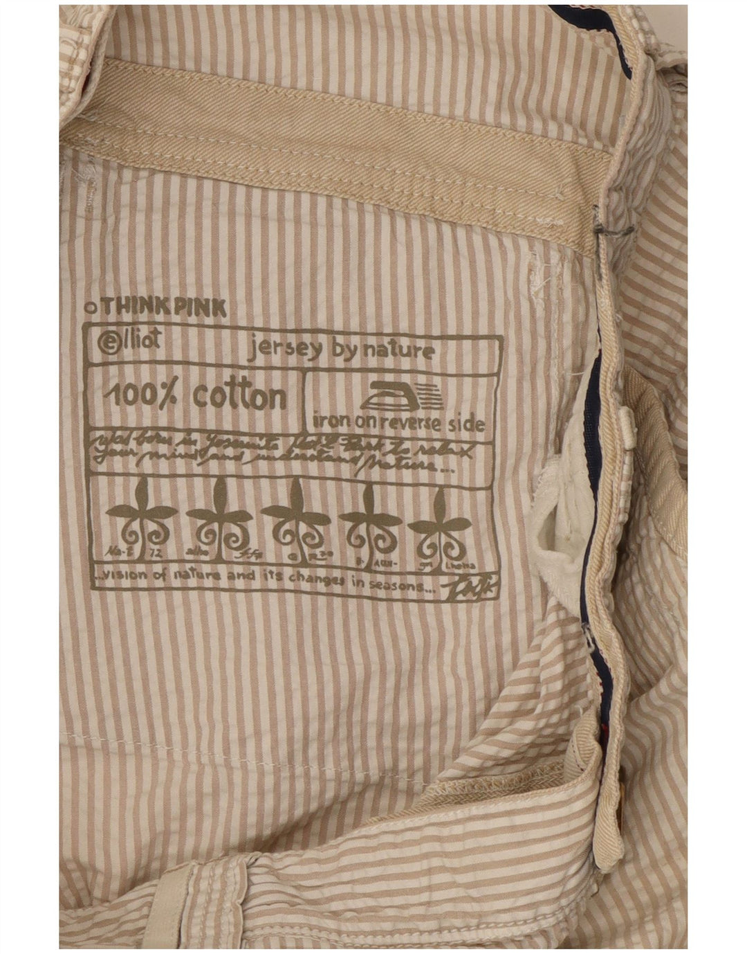 Pantaloncini cargo da uomo Think Pink W32 in cotone a righe beige grandi