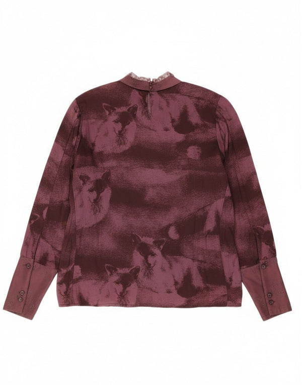 Top camicetta a maniche lunghe da donna vintage UK 18 XL acetato con stampa animalier viola