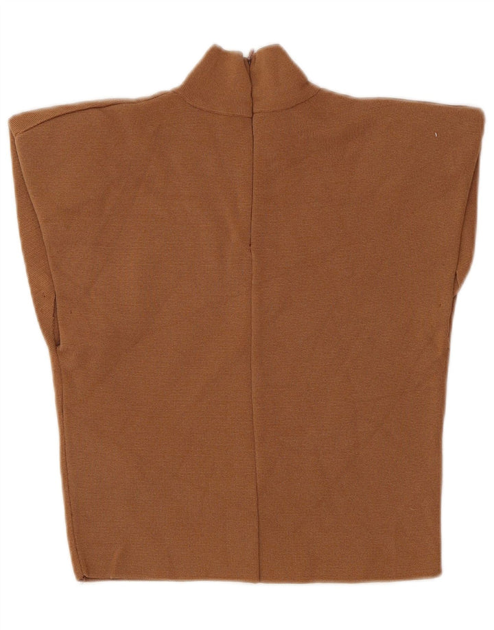 Top corto senza maniche da donna Zara UK 12 Poliammide marrone medio