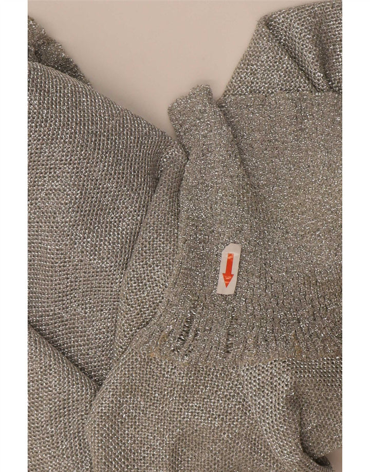 Maglione maglione vintage da donna con collo alto corto UK 12 Grigio medio